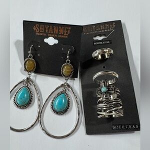 Shyanne Silver Earring /Rings with Turquoise and Yellow Accents